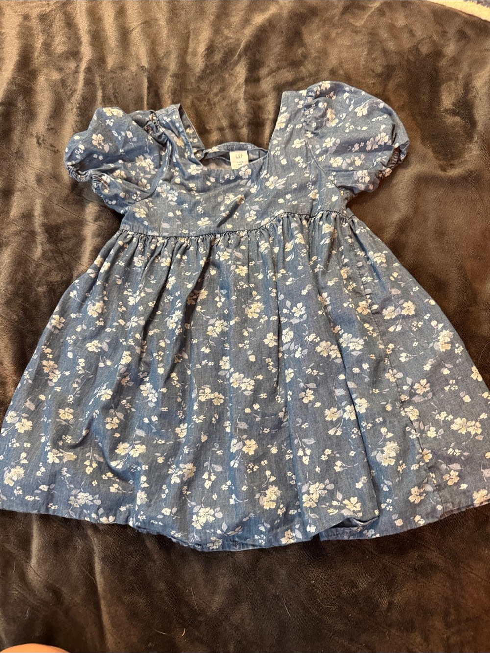 GAP Blue Floral Puff-Sleeve Cotton Dress
